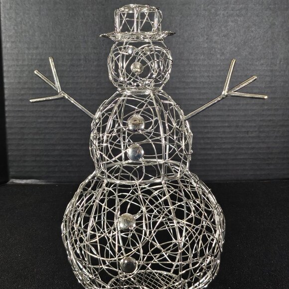Silvertone Metal Wire Wrapped Tabletop Snowman Christmas Decor, 10 Inches Tall - Picture 1 of 9